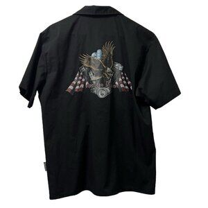 Dragonfly American Dream Men Short Sleeve Button Down Size Medium Biker American
